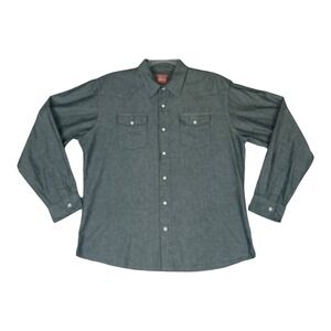 Wrangler Red Shirt Mens XL Blue Chambray Western Cut Cowboy Workwear Farm Ranch
